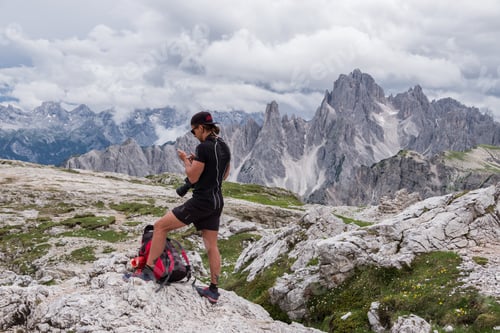 Preview: Hiker in the Dolomites mountains in Italy