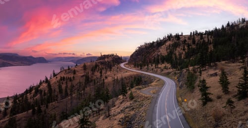 Preview: Highway in Valley during sunrise. L