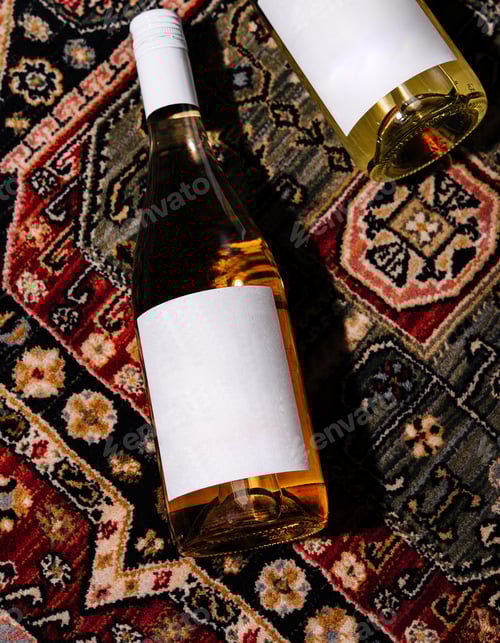 Preview: Elegant wine bottles on ornate rug
