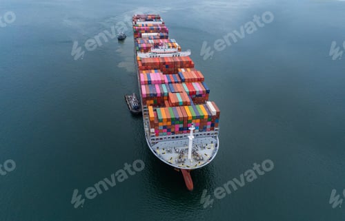 Preview: Arial view by drone camera transportation logistics and container dock cargo yard with working crane