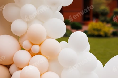 Preview: Various air balloons of different pastel colours and sizes. Details of creative gender neutral babys