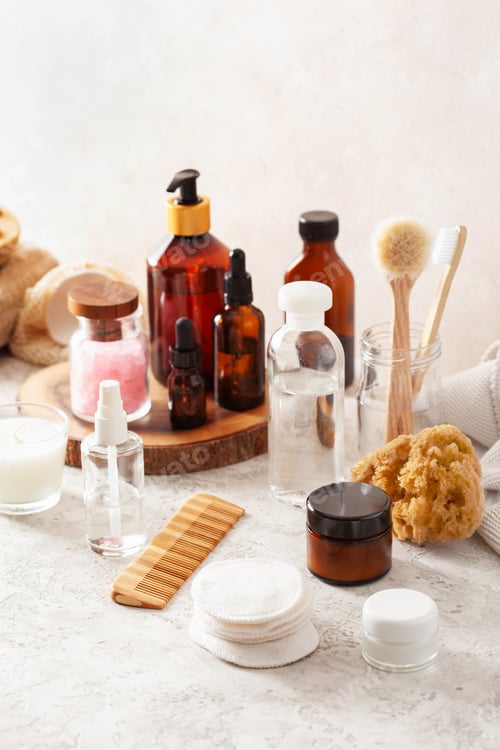 Preview: zero waste eco friendly hygiene bathroom concept. wooden toothbrush soap brush cosmetic