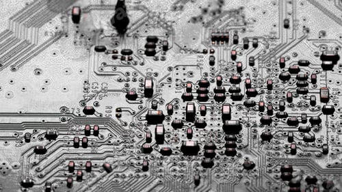 Preview: Close up of components and microchips on PC circuit board