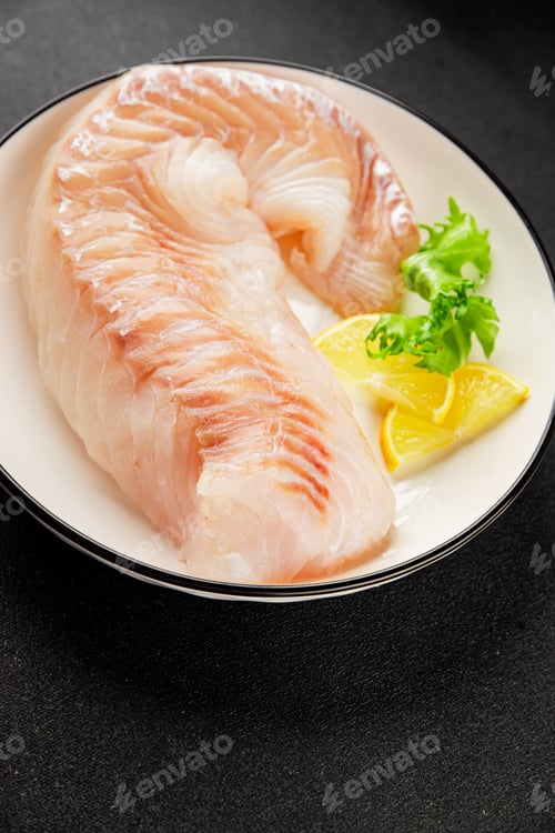 Preview: Cod fillet, raw fish seafood tasty snack fresh pescetarian diet gourmet food background