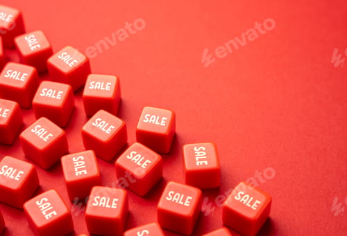 Preview: Sale in red color blocks. Cashback and discounts. Marketing and retail.