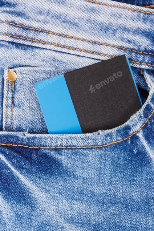 Preview: Close Up of Black and Blue Card in Jeans