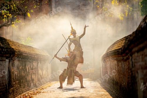 Preview: Khon or traditional Thai classic masked from the Ramakien characters action of traditional dance