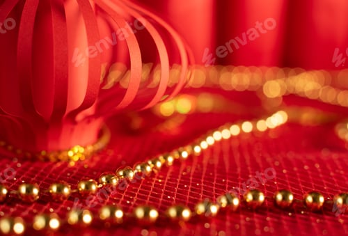 Preview: Red defocused abstract background with Red Chinese paper lantern close up with selective focus