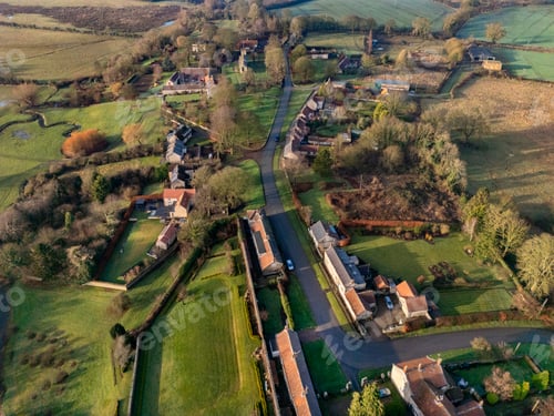Preview: Aerial view of a North Yorkshire village - United Kingdom