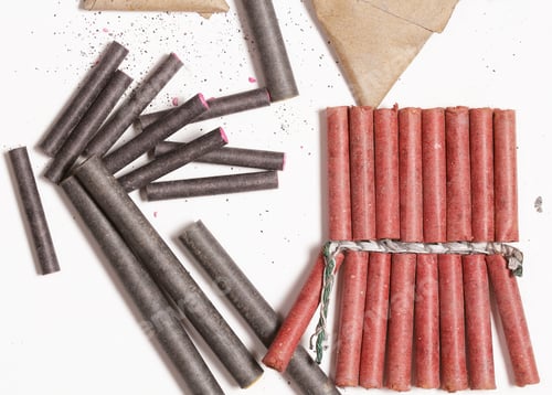 Preview: Firecrackers For New Year Holiday Lie On White Background