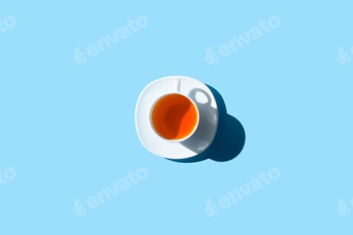 Preview: top view of cup of healthy herbal tea isolated on blue