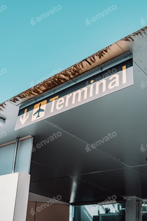 Preview: Check in, Airport Departure & Arrival information board sign