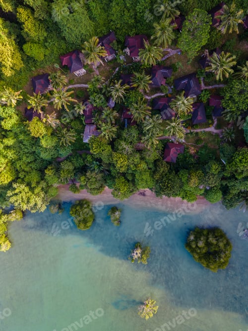 Preview: Railay beach Krabi Thailand, tropical beach of with backpacker bamboo hut in the jungle