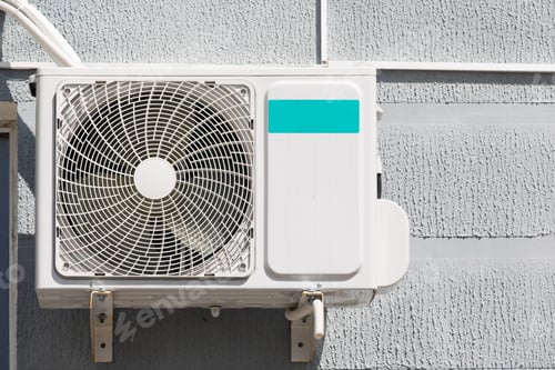 Preview: outdoor air conditioner unit on the wall of a building