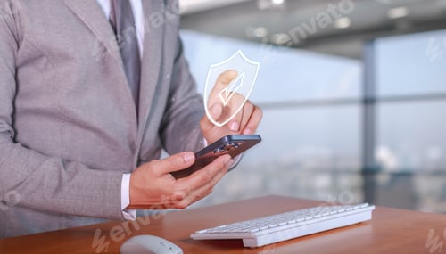 Preview: Cybersecurity and privacy protection for smartphone users.Businessman using cybersecurity technology