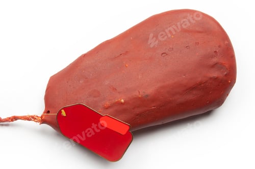 Preview: Pastrami with its label. Smoked food. Turkish pastrami.