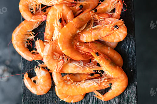 Preview: Shrimp Cooked Prawn Seafood Ready To Eat Serving On A Plate Healthy Meal Snack Ingredient Top View