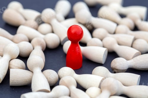 Preview: To be different, to be a leader, to lead. icon expression with colorful wooden figures.