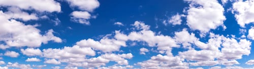 Preview: Panorama of blue sky with white fluffy clouds, amazing sky background
