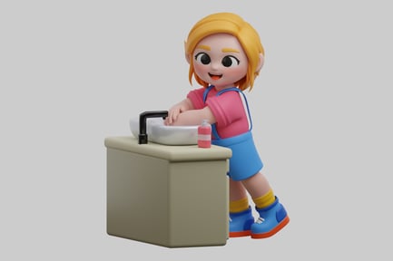 Preview: Washing hands cartoon character