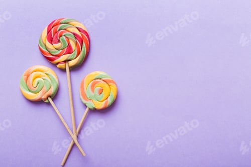 Preview: Set of colorful lollipops on colored background. Summer concept. Party Happy Birthday