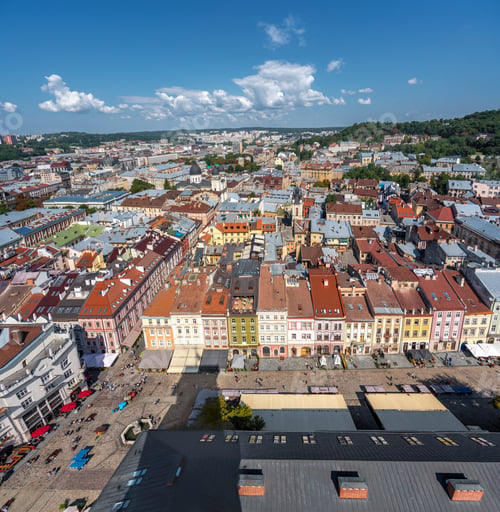 Preview: Aerial view of Lviv colorful buildings and Rynok Square - Lviv, Ukraine