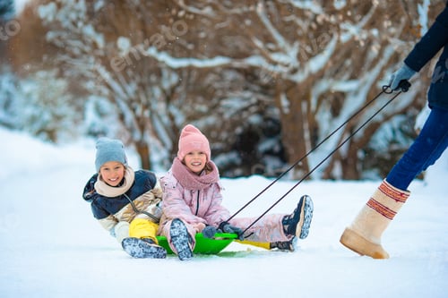 Preview: Family of dad and kids vacation on Christmas eve outdoors