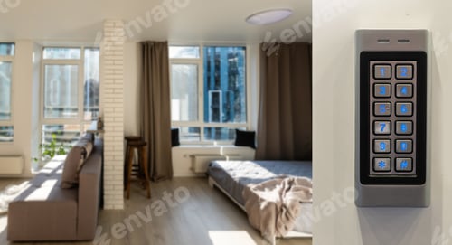 Preview: Intercom system with keypad, camera and speaker system at the entrance to apartments.
