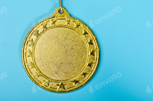 Preview: An empty gold medal with copy space is a representation of the concept of celebration and ceremony