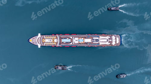 Preview: Aerial view luxury ocean cruise ship on clam blue sea, Elegant modern travel lifestyle, Luxury