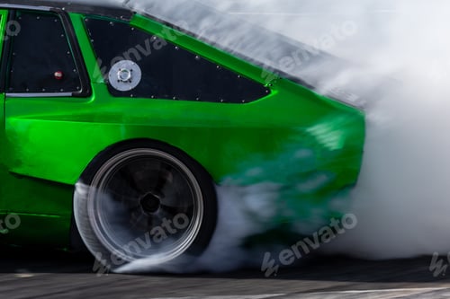 Preview: Car drifting, Blurred image diffusion race drift car with lots of smoke from burning tires.
