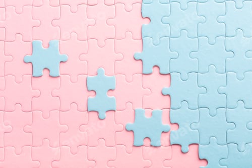 Preview: Blue puzzles and pink puzzles with separate elements