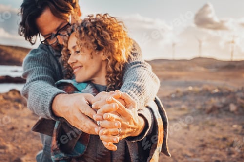 Preview: Romance and love people in outdoors. Man and woman with hands together enjoy relationship