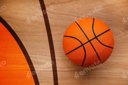 Preview: Basketball ball on court floor