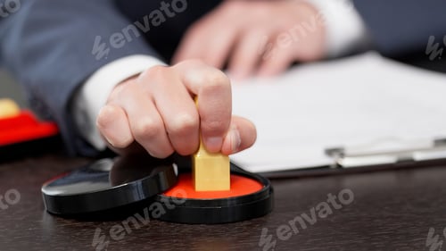 Preview: The hands of a businessman stamping a contract