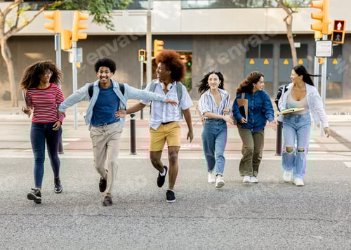 Preview: Group of College Students Crossing the Street Together