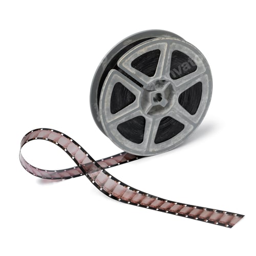 Preview: Vintage 16mm film reel and film on white background