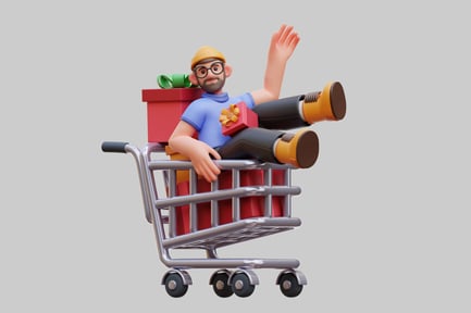 Preview: Cartoon man shopping cart full