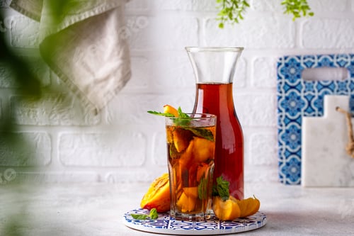 Preview: Cold ice tea with peach and mint