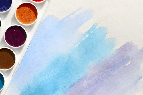 Preview: Watercolor Palette with Abstract Blue Watercolor Stroke
