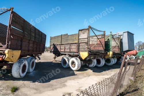 Preview: Parking agricultural machinery and harvest. rows of plows, cultivators, bodies