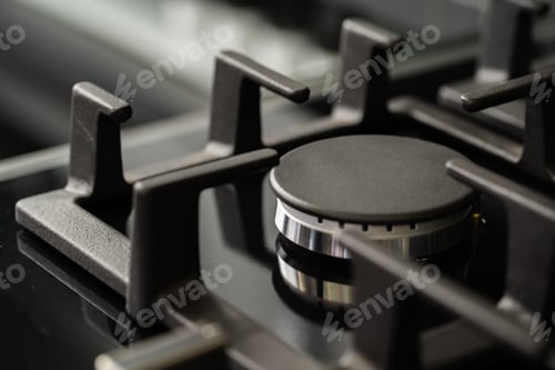 Preview: New modern shining metal gas cooker close up