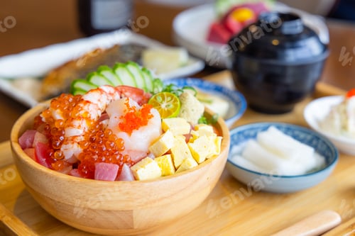 Preview: Fresh raw sashimi rice bowl