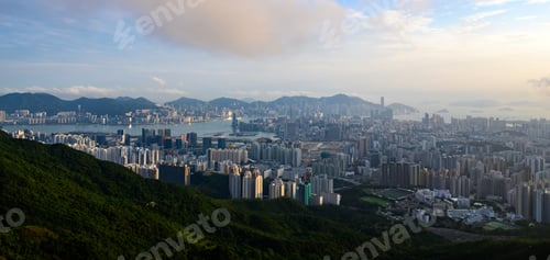Preview: Aerial scenery panoramic view of Hong Kong from hight mountains