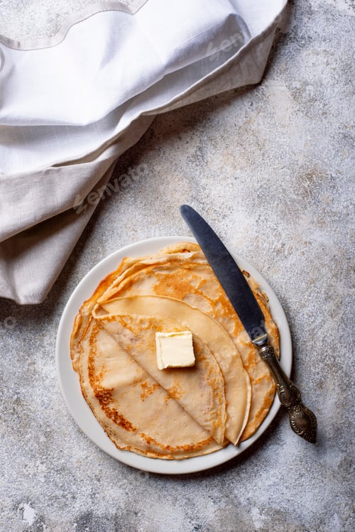 Preview: Pancakes crepes on light background