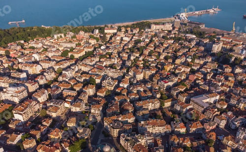 Preview: aerial view of the beautiful city of Burgas at sunset, Bulgaria