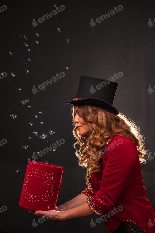 Preview: Female magician makes with soap bubbles show, an illusionist