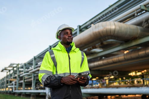 Preview: Young mechanical engineer working inspection gas pipeline system new constructio.