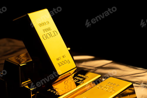 Preview: Close up of gold bars on black bacground. financial concept