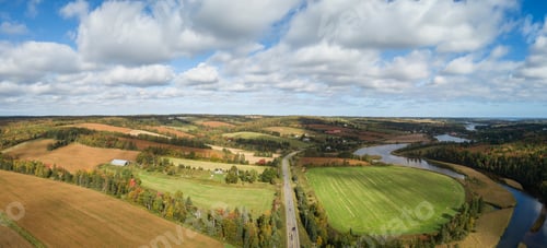 Preview: Aerial landscape view of Farm Fields during a sunny day
